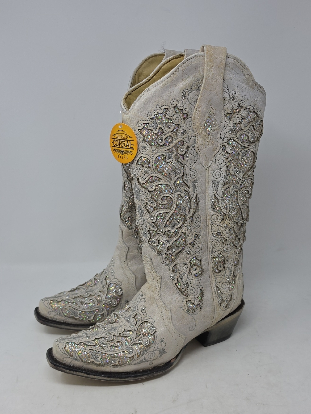 Corral Women's White Glitter Inlay Western Boots Size 9